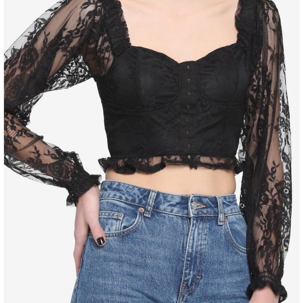 Hot topic almost famous Black Lace Corset Girls Crop Long-Sleeve Top S